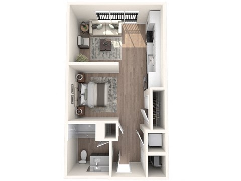 Floor plan for studio, 1 bath, 579 sqft